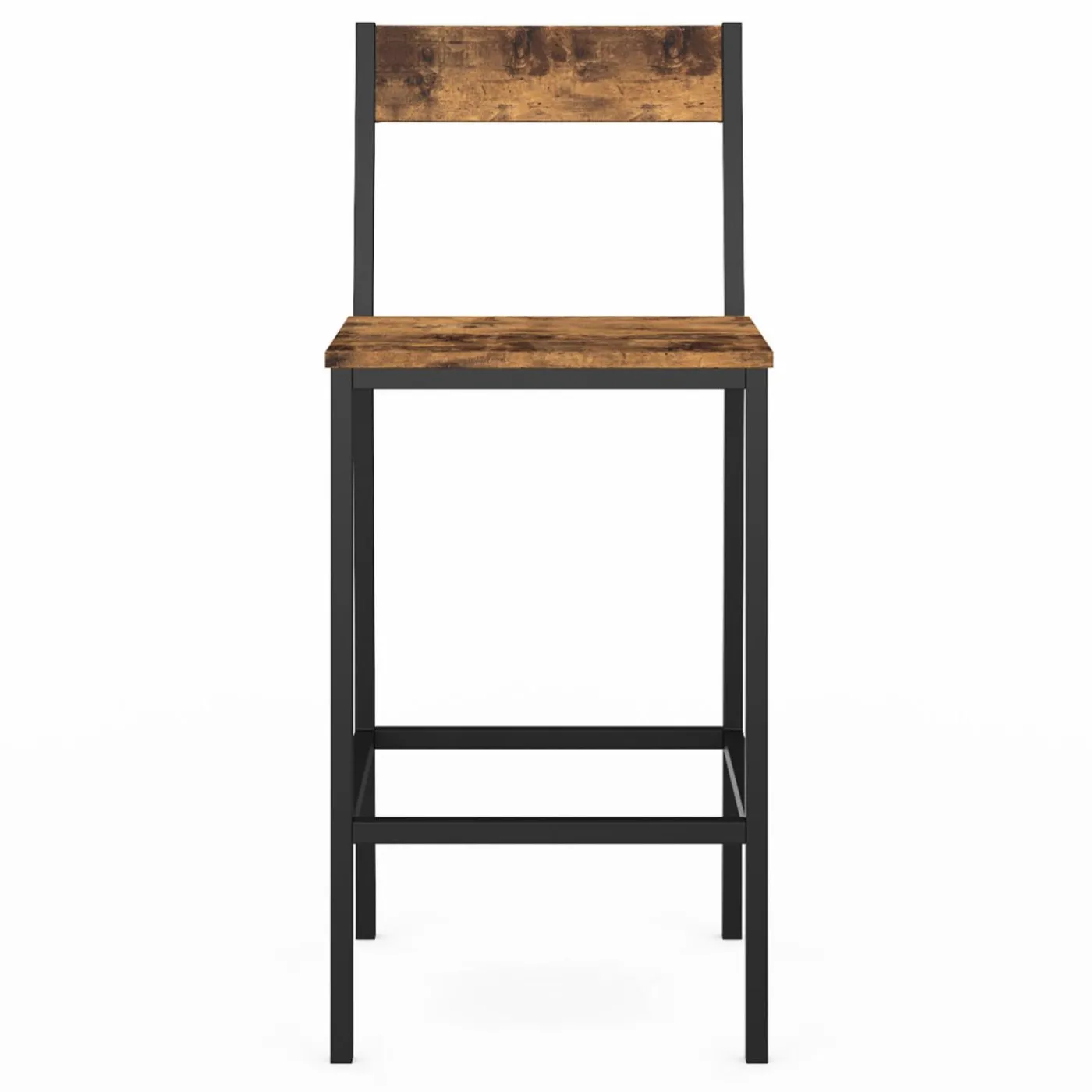 Tabourets de bar avec dossier style industriel bois foncé et noir