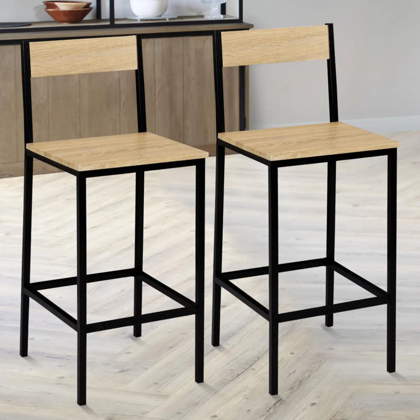 Tabourets de bar avec dossier chaise de cuisine style industriel