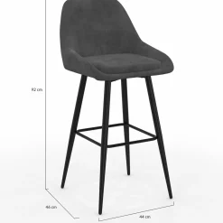 Tabourets de bar confortables en velours gris foncé avec accoudoirs