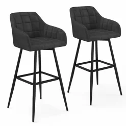 Tabourets de bar en velours gris foncé avec accoudoirs : lot de 2