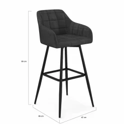 Tabourets de bar en velours gris foncé avec accoudoirs : lot de 2