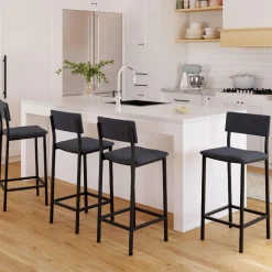 Tabourets de bar en velours et métal gris anthracite : lot de 4