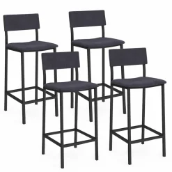 Tabourets de bar en velours et métal gris anthracite : lot de 4