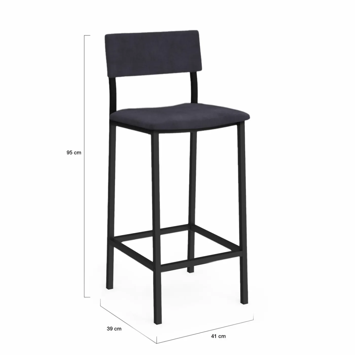 Tabourets de bar en velours et métal gris anthracite : lot de 4