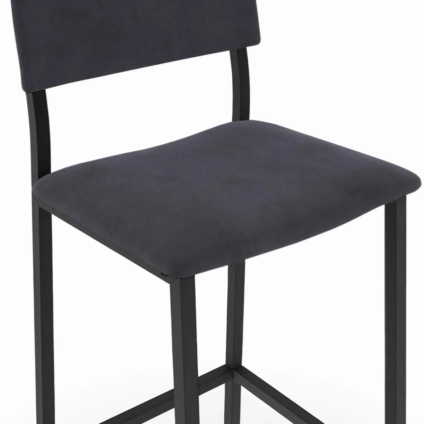 Tabourets de bar en velours et métal gris anthracite : lot de 4