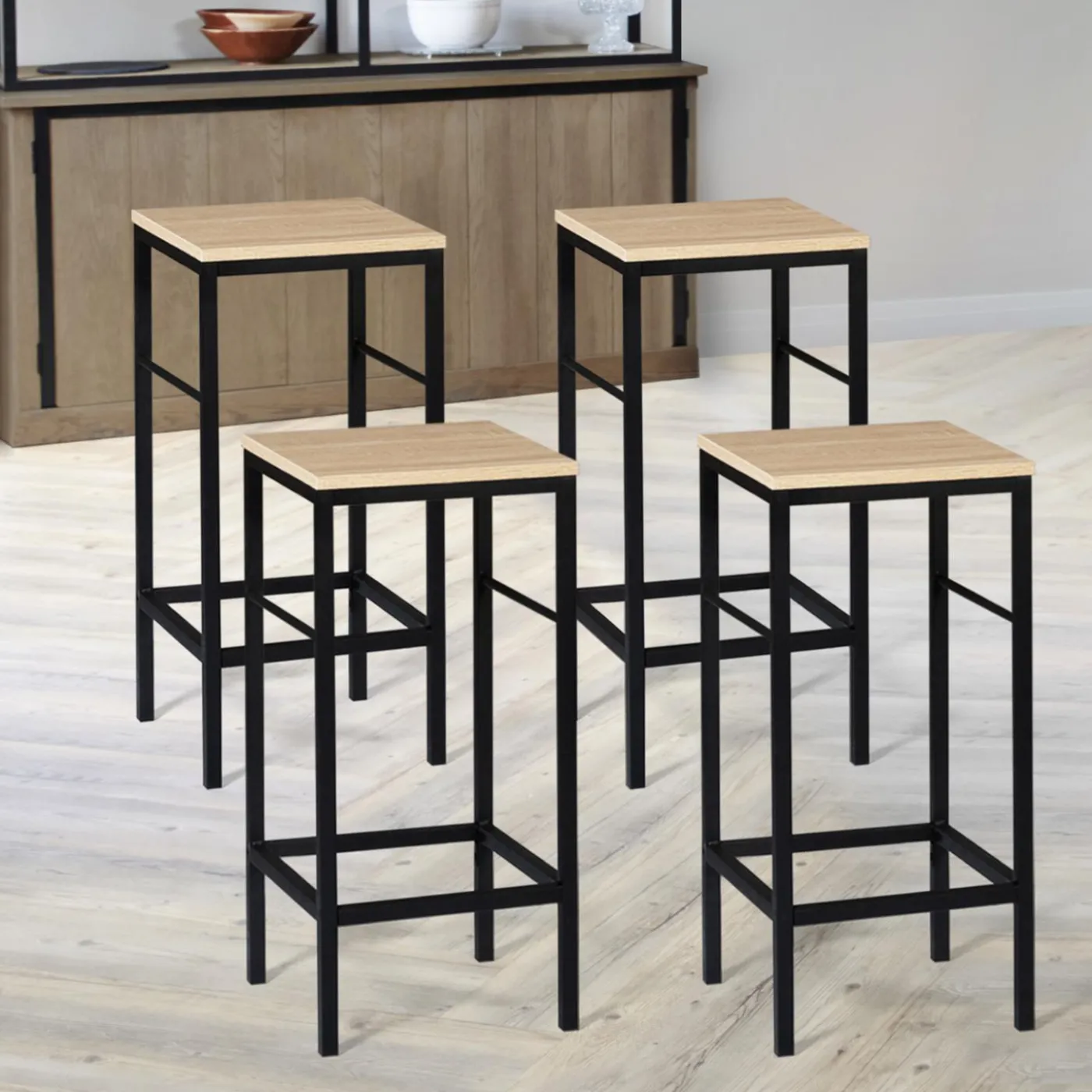 Tabourets de bar industriel métal et bois