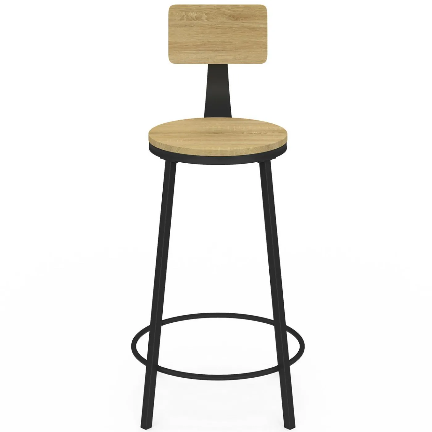 Tabourets de bar industriel avec dossier bois et métal noir