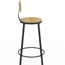 Tabourets de bar industriel avec dossier bois et métal noir