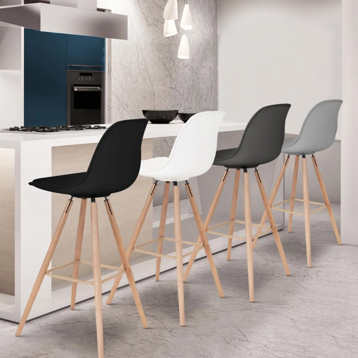 Tabourets de bar mix color gris, blanc et noir : lot de 4