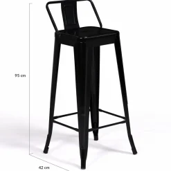 Tabourets de bar métal noir avec dossier