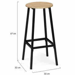 Tabourets de bar ronds bois et métal noir x4