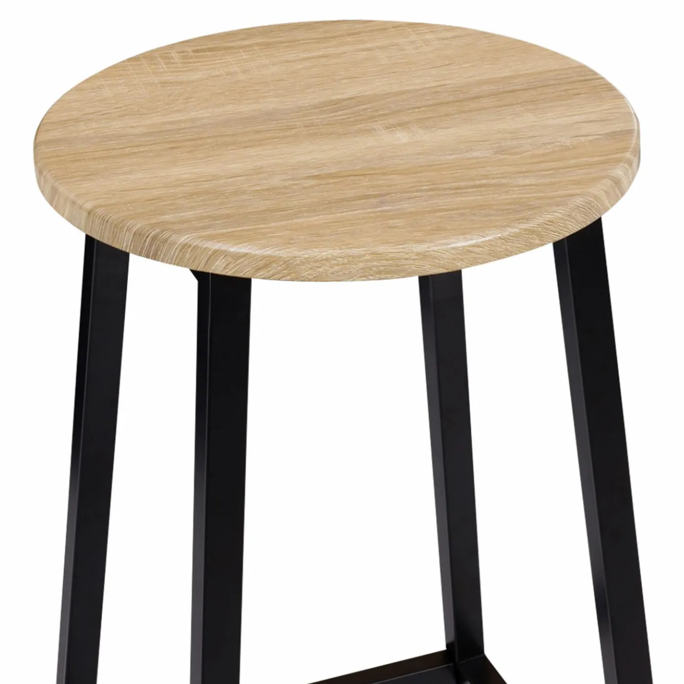 Tabourets de bar ronds bois et métal noir x4
