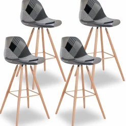 Tabourets de bar scandinaves patchworks noir, gris et blancs