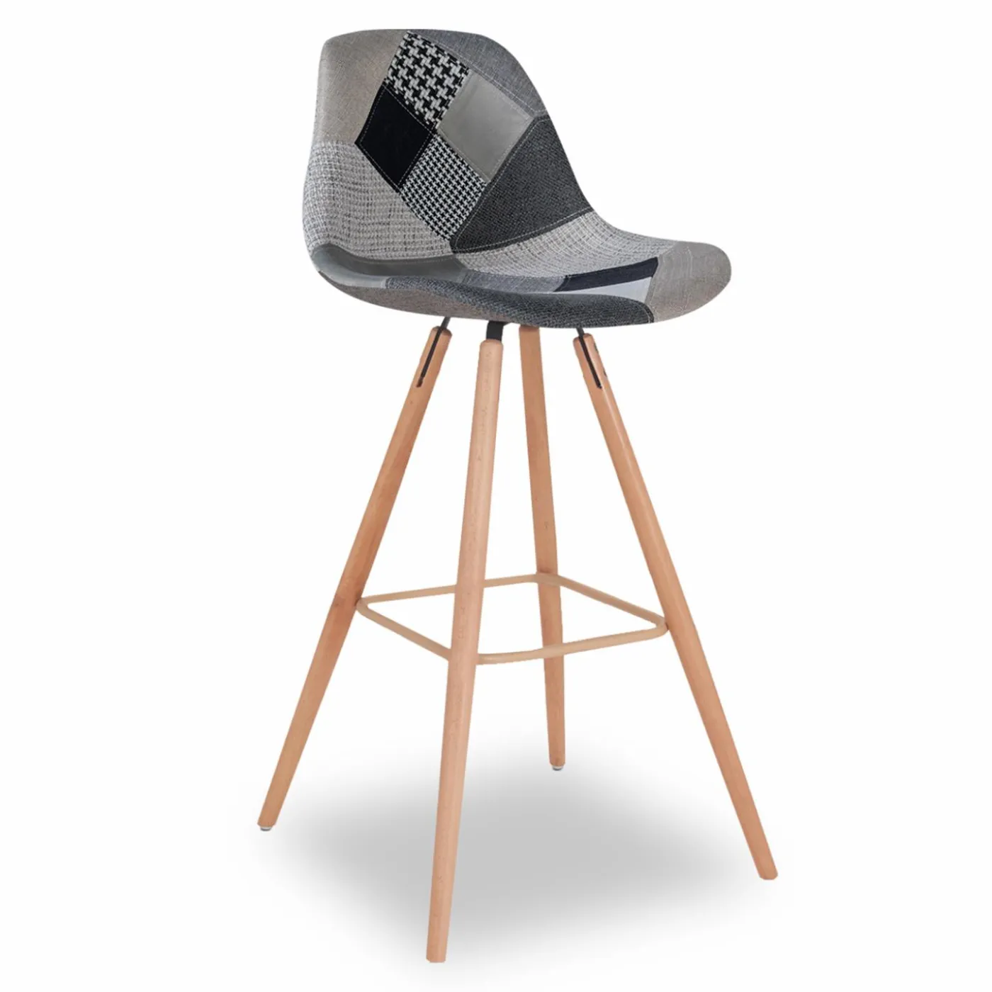 Tabourets de bar scandinaves patchworks noir, gris et blancs