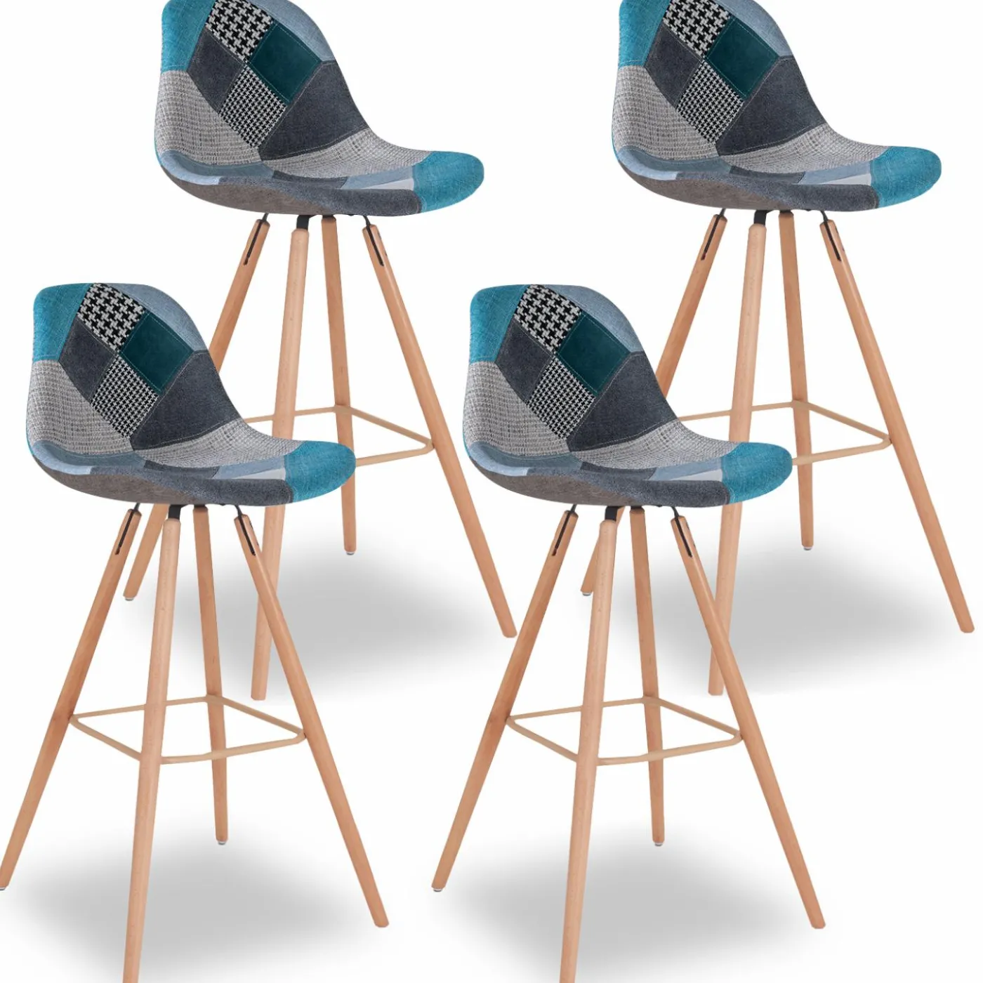 Tabourets de bar scandinaves bleu patchwork