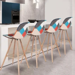 Tabourets de bar scandinaves patchwork multicolore