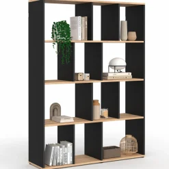 Étagère bibliothèque 4 niveaux noir et effet bois 143 cm
