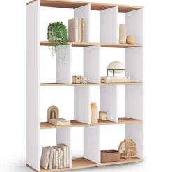 Étagère bibliothèque 4 niveaux blanc et effet bois 143 cm