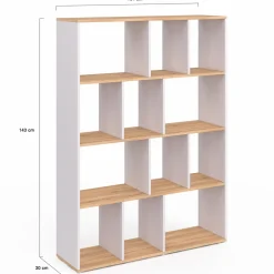 Étagère bibliothèque 4 niveaux blanc et effet bois 143 cm