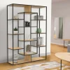 Étagère bibliothèque bois et métal 143 cm 11 compartiments style industriel