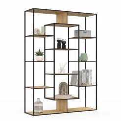 Étagère bibliothèque bois et métal 143 cm 11 compartiments style industriel