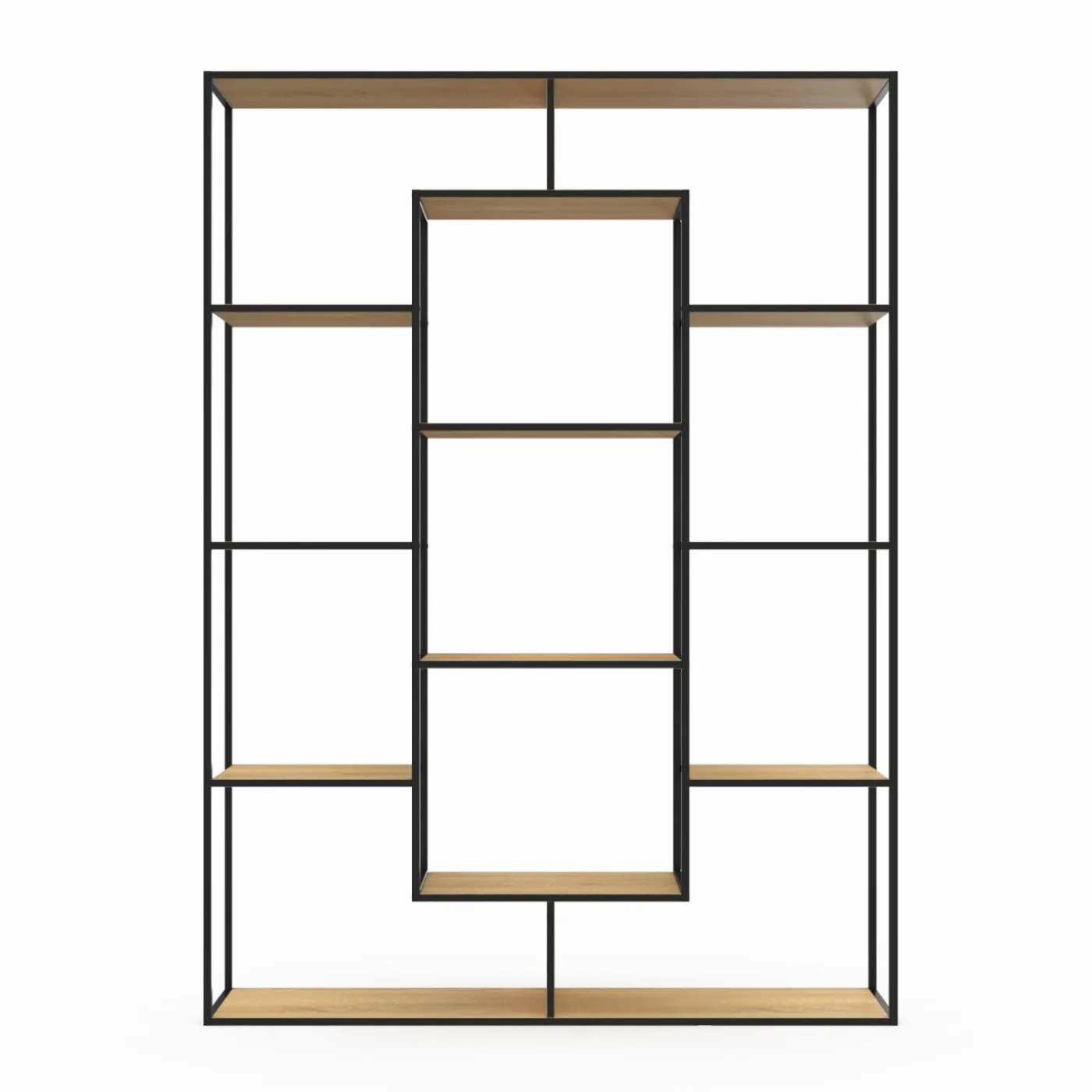 Étagère bibliothèque bois et métal 143 cm 11 compartiments style industriel