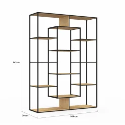 Étagère bibliothèque bois et métal 143 cm 11 compartiments style industriel
