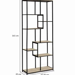 Étagère bibliothèque design industriel 161 cm 8 niveaux asymétrique