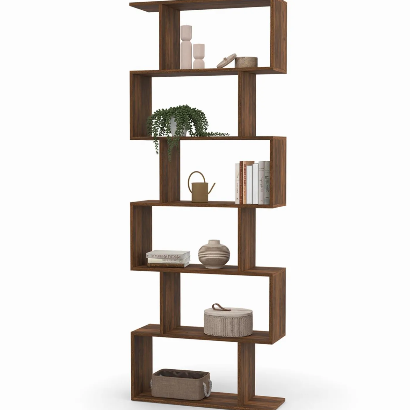 Étagère bibliothèque en forme de S effet noyer 189 cm