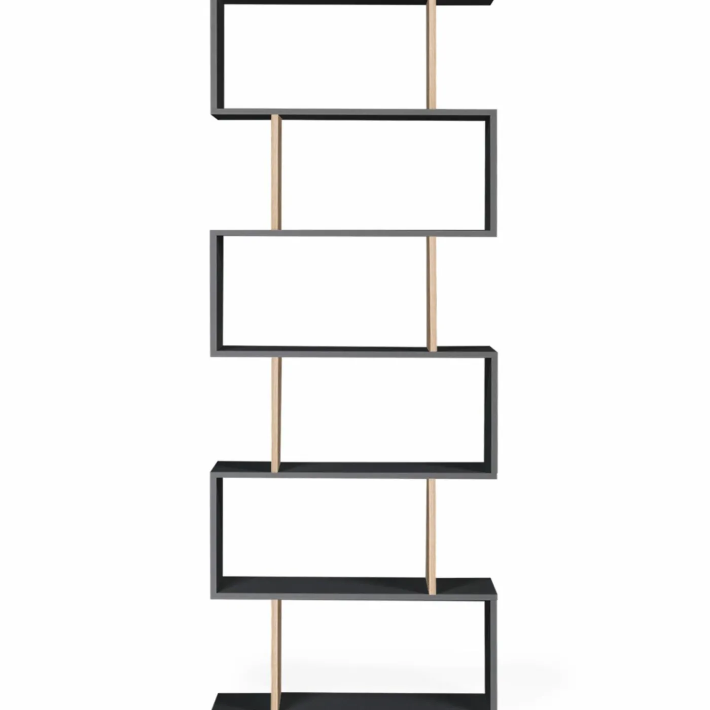 Étagère bibliothèque en S 189cm bois façon hêtre et noir