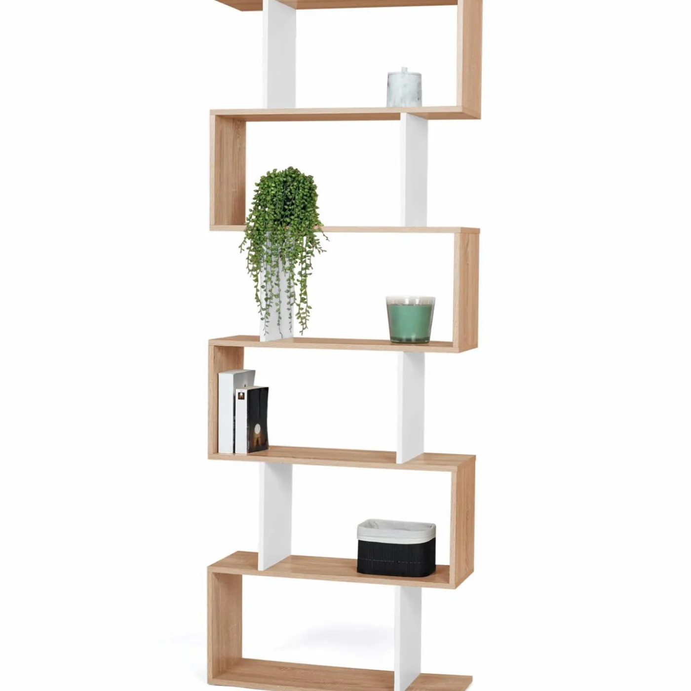 Étagère blanc et bois en S 6 niveaux