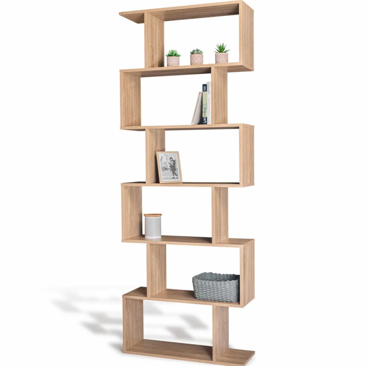 Étagère bois imitation hêtre en S 6 niveaux