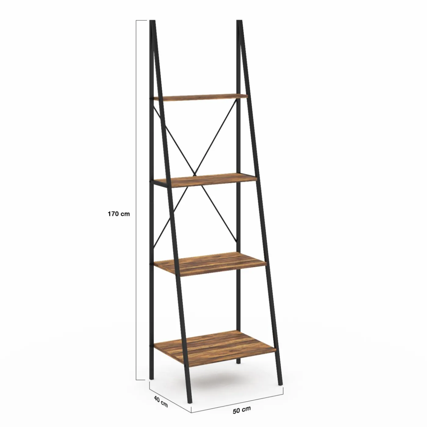 Étagère échelle industrielle effet vieilli 4 niveaux 170 cm