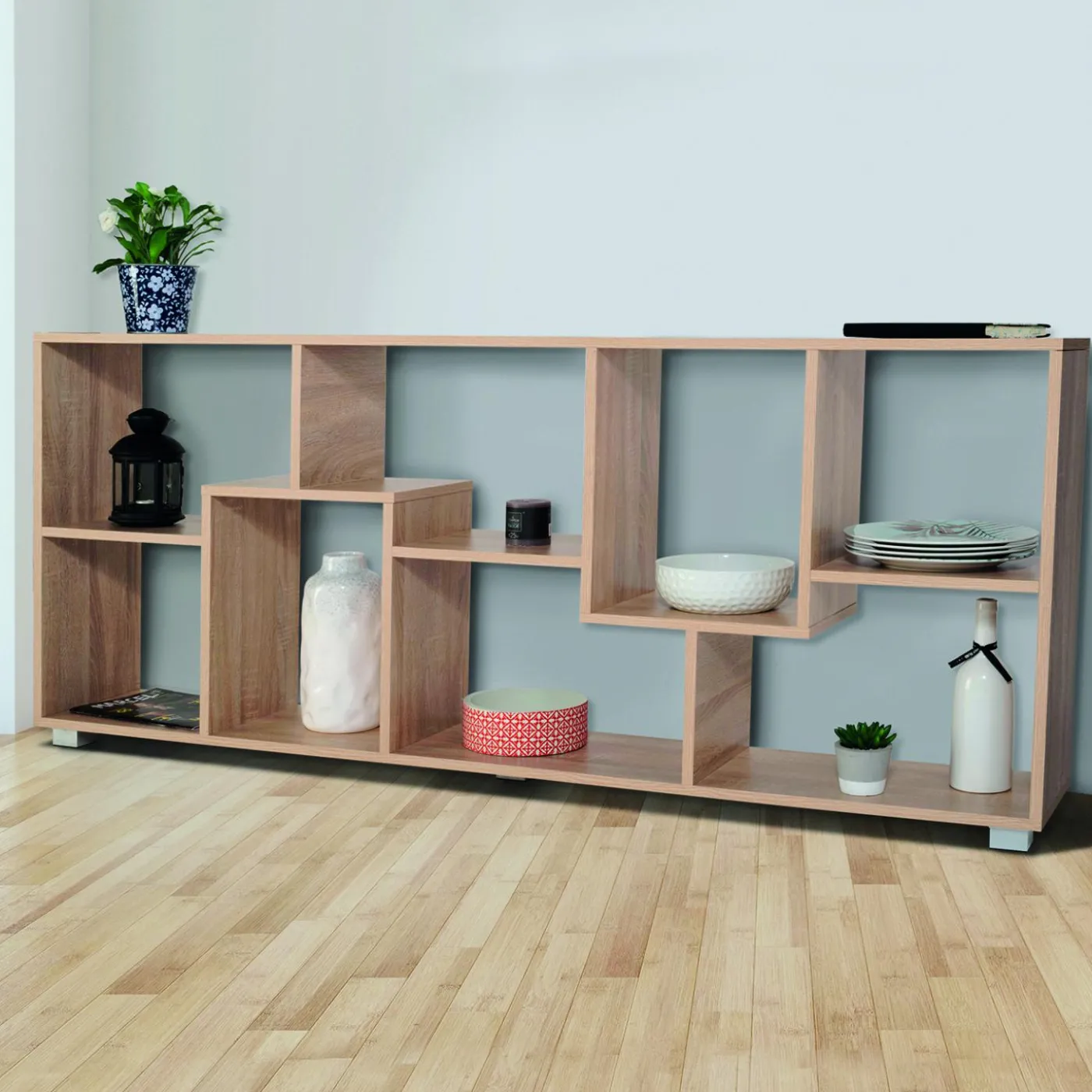 Étagère de salon moderne en bois imitation hêtre