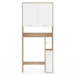 Étagère dessus WC blanc et bois façon hêtre avec dévidoir à papier