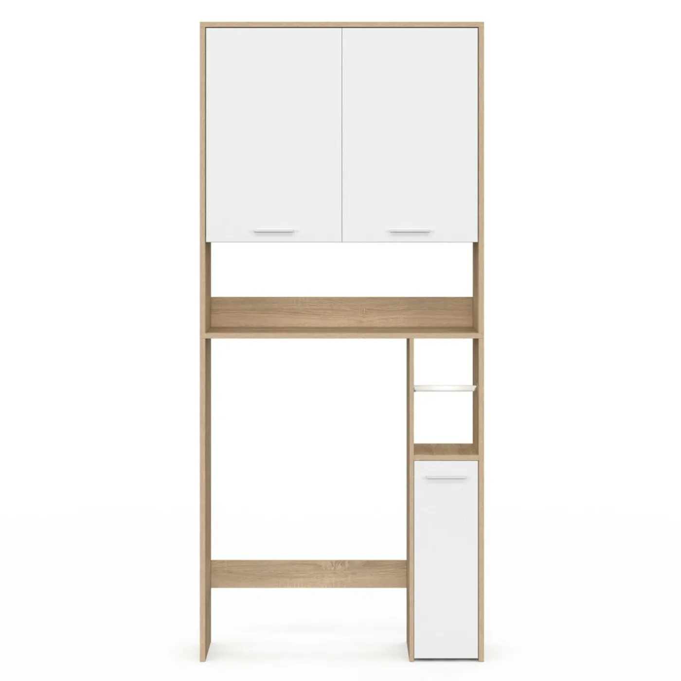 Étagère dessus WC blanc et bois façon hêtre avec dévidoir à papier