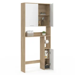 Étagère dessus WC blanc et bois façon hêtre avec dévidoir à papier