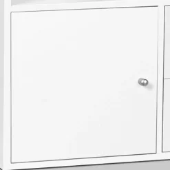 Étagère escalier bois blanc fond gris 6 cases