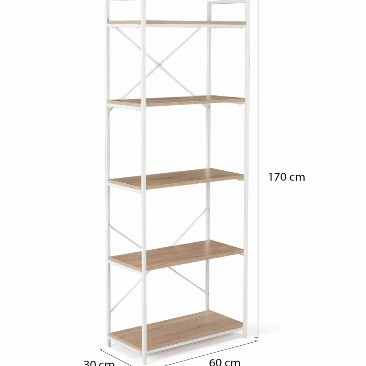 Étagère industrielle bois et métal blanc 5 niveaux