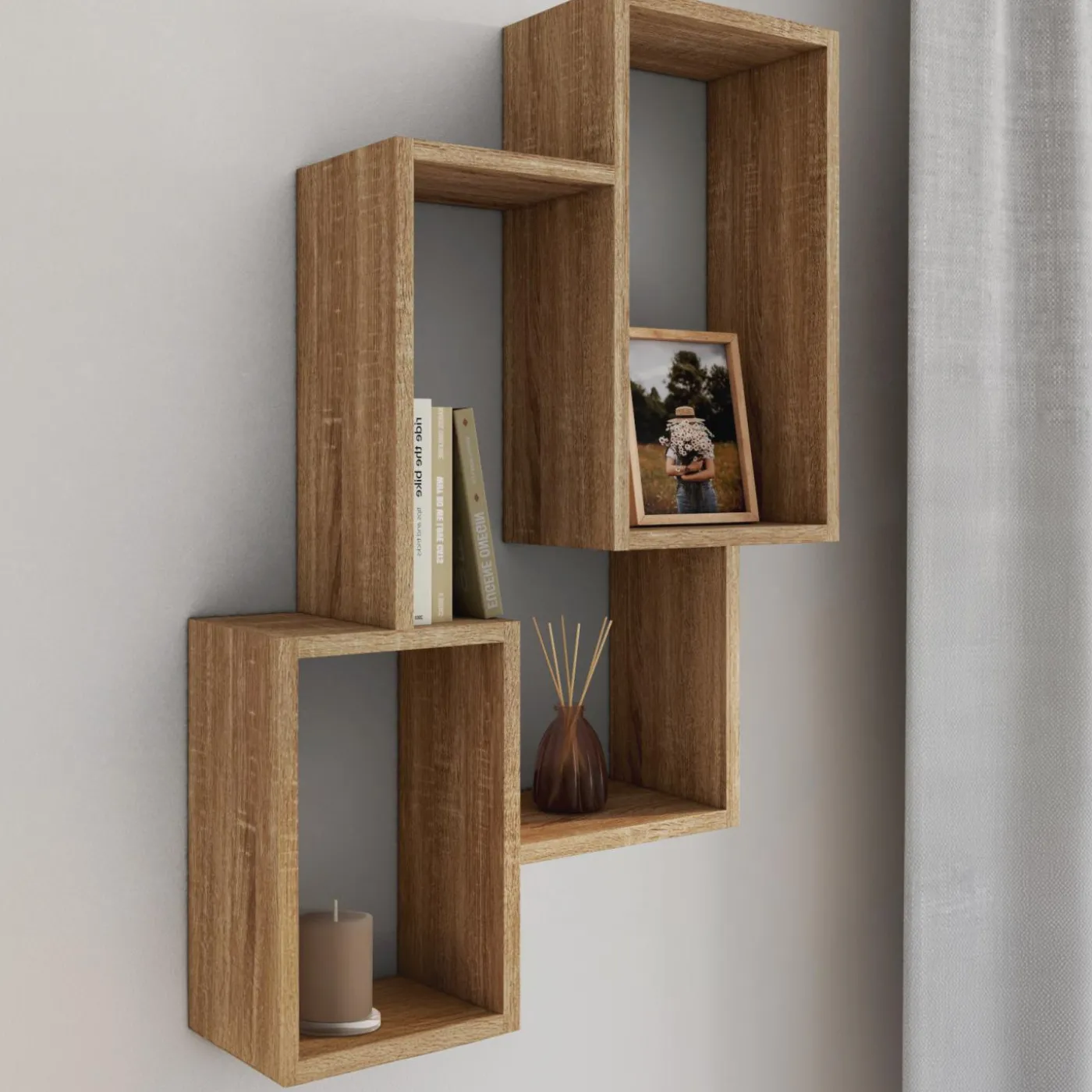 Étagère murale bois façon hêtre double position