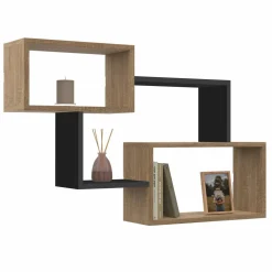 Étagère murale bois façon hêtre et noir double position