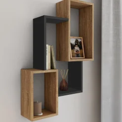 Étagère murale bois façon hêtre et noir double position