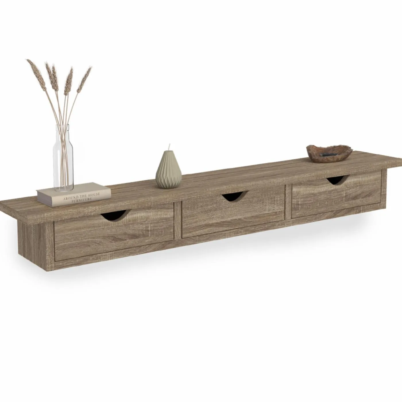 Étagère murale console d'entrée bois façon hêtre 3 tiroirs