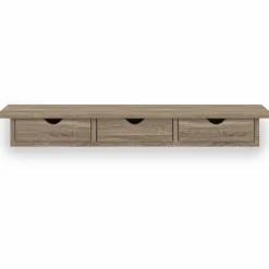 Étagère murale console d'entrée bois façon hêtre 3 tiroirs