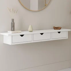 Étagère murale console d'entrée bois blanc 3 tiroirs