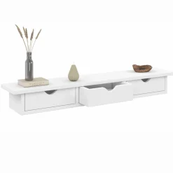 Étagère murale console d'entrée bois blanc 3 tiroirs