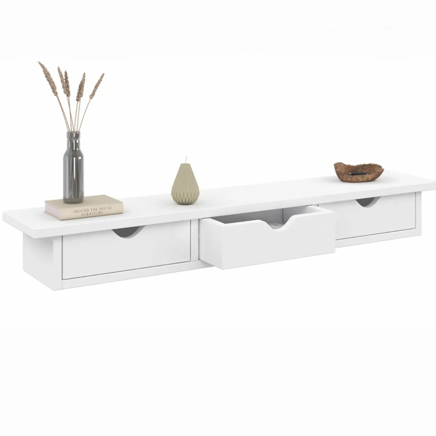 Étagère murale console d'entrée bois blanc 3 tiroirs