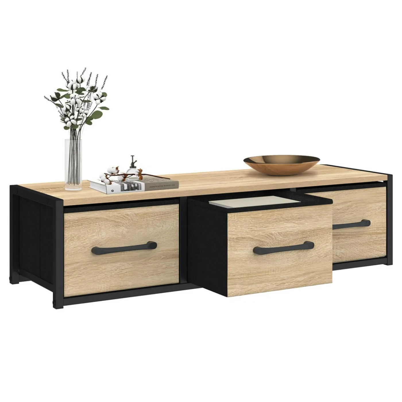 Étagère murale console d'entrée 3 tiroirs design industriel