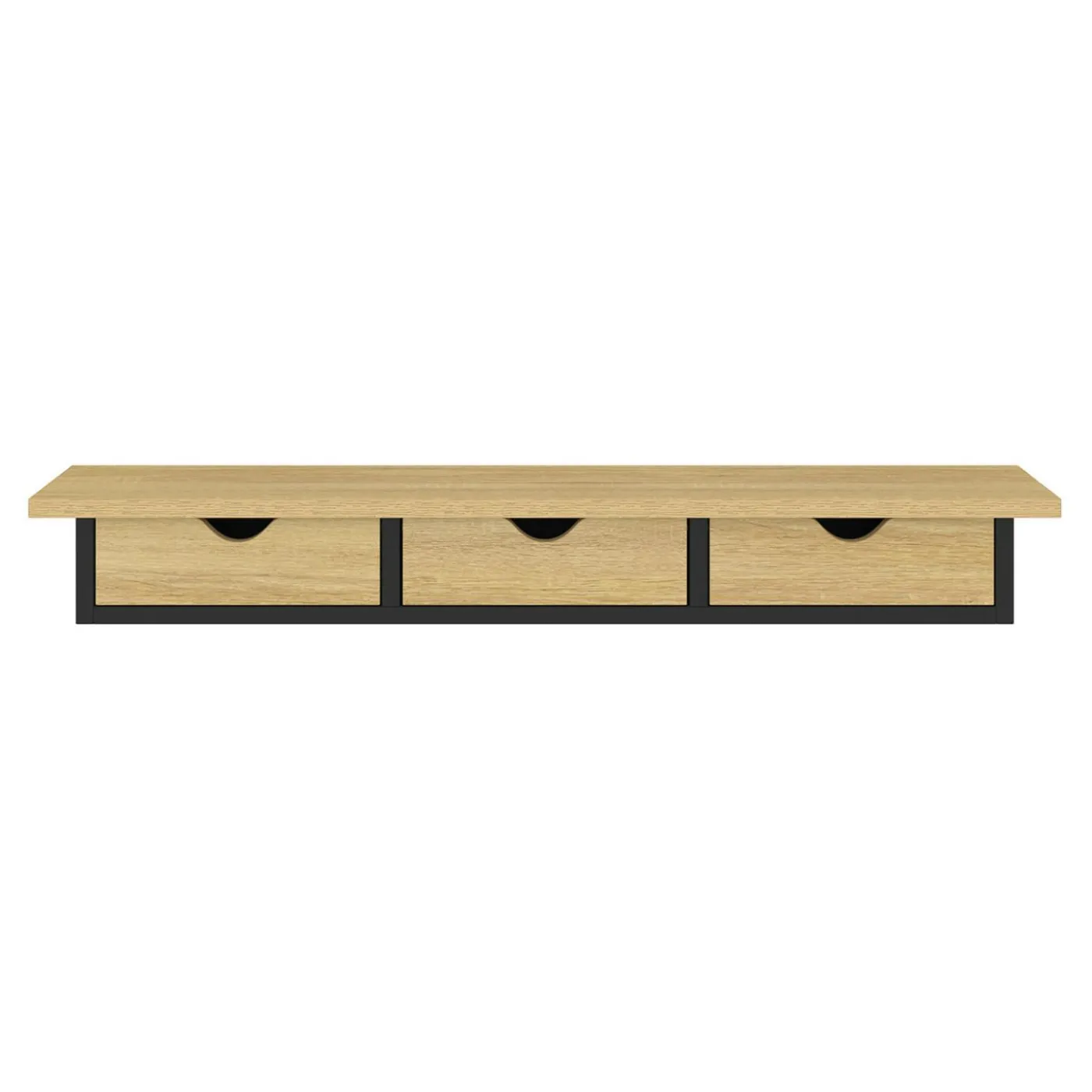Étagère murale console d'entrée effet bois et noir 3 tiroirs