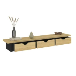 Étagère murale console d'entrée effet bois et noir 3 tiroirs